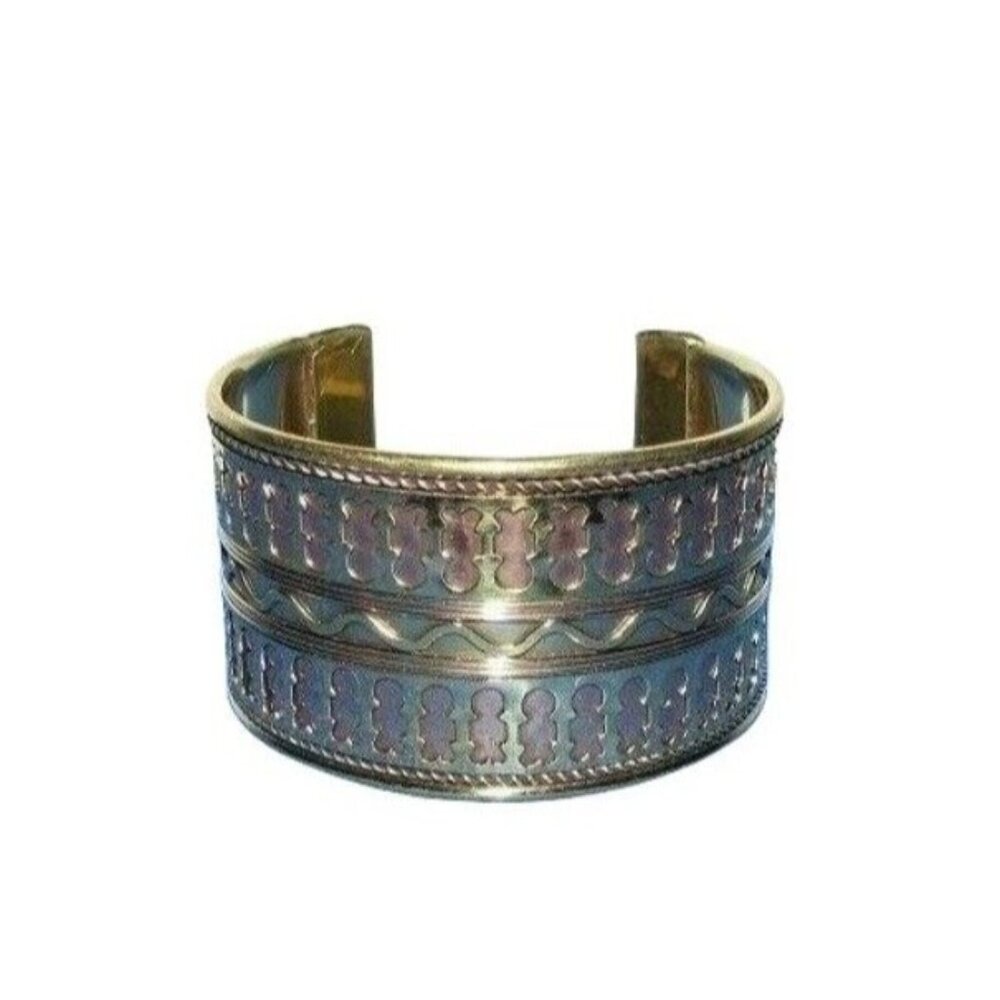 Bohemian Gypsy BOHO Cutout Two Tone Wide Brass Copper Cuff Bracelet NWOT